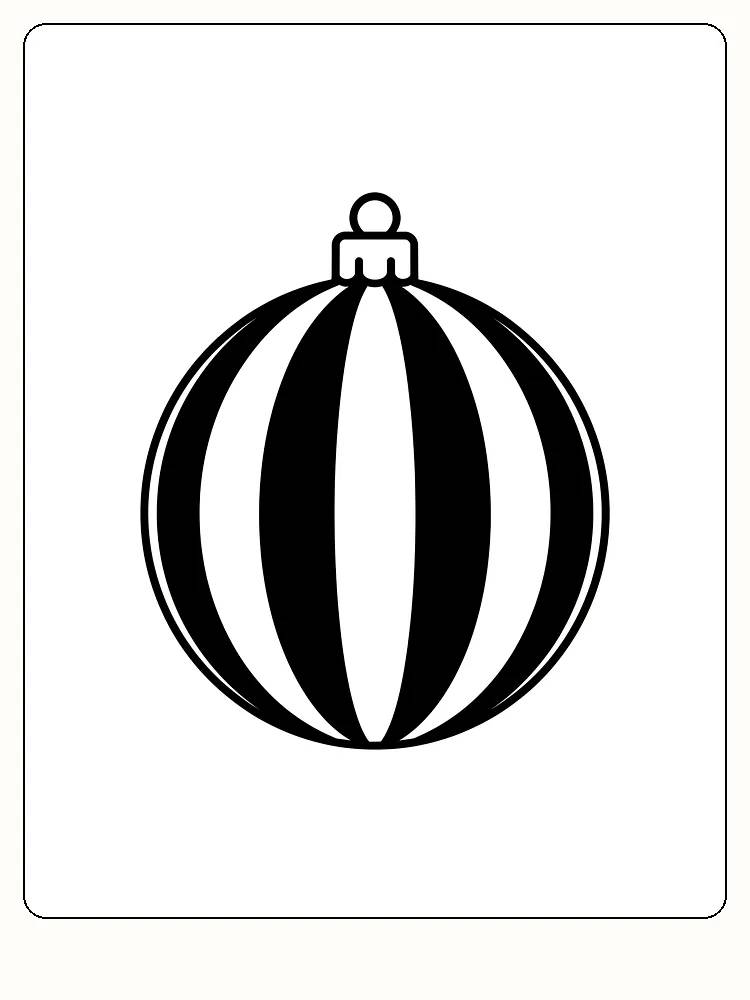 Tegning av en stripete julekule for fargelegging, perfekt for utskrift til jul