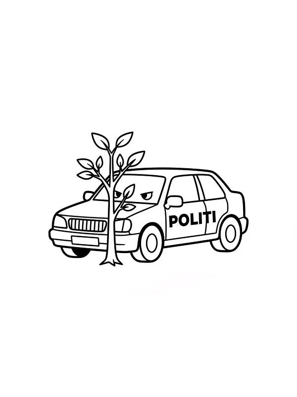 Politibil med ansikt bak tre