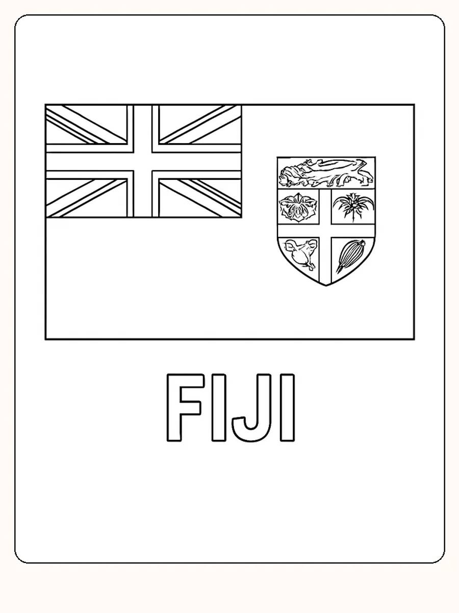 Fijis Flagge mit Unionsemblem und Schildmotiv, bereit zum Ausmalen