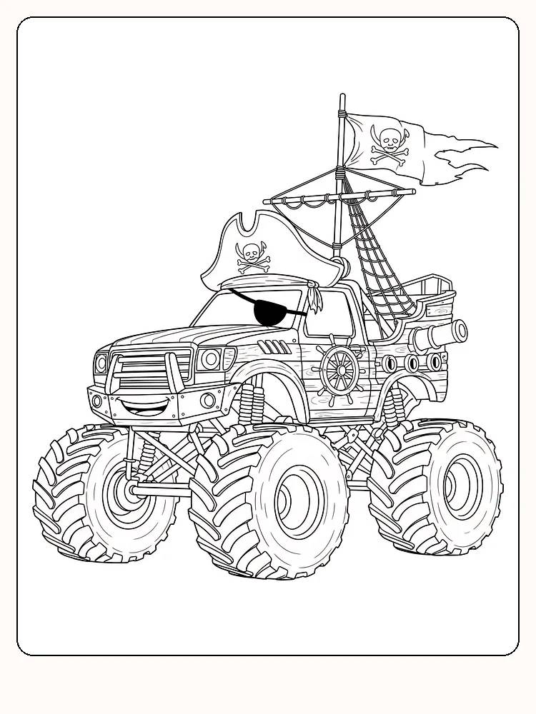 Fargelegg en monster truck med spennende piratdetaljer, perfekt for piratfans