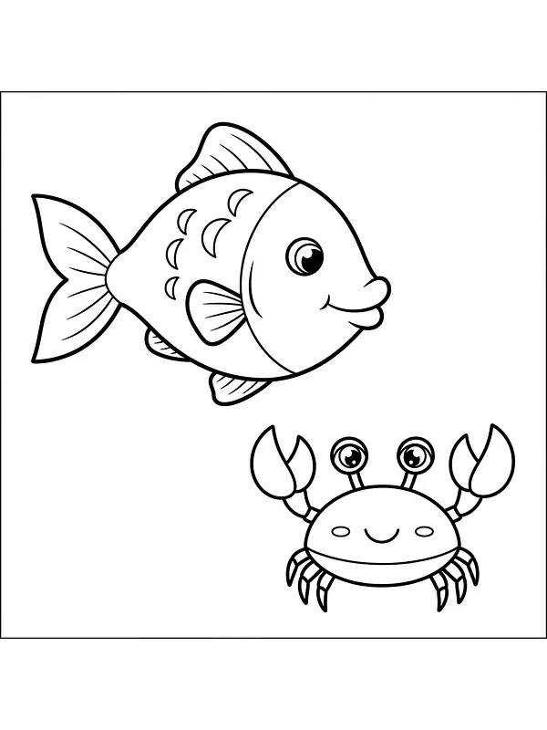 Fisk og krabbe smilende