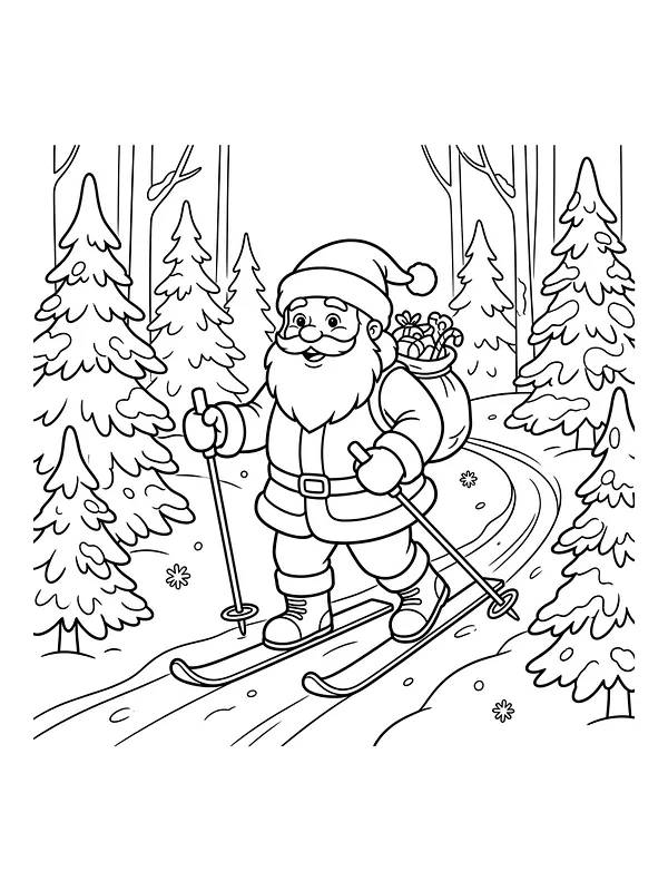 Nisse på ski med skistave og sæk
