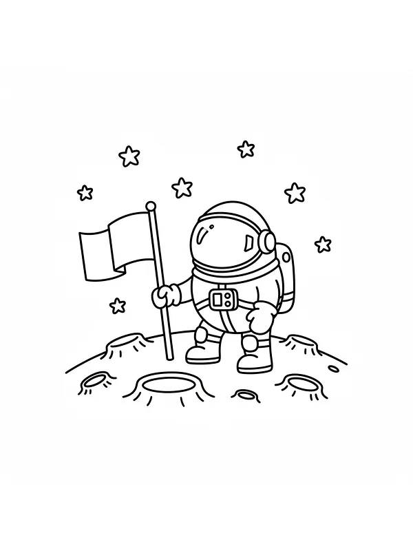 Astronaut med flag på månen