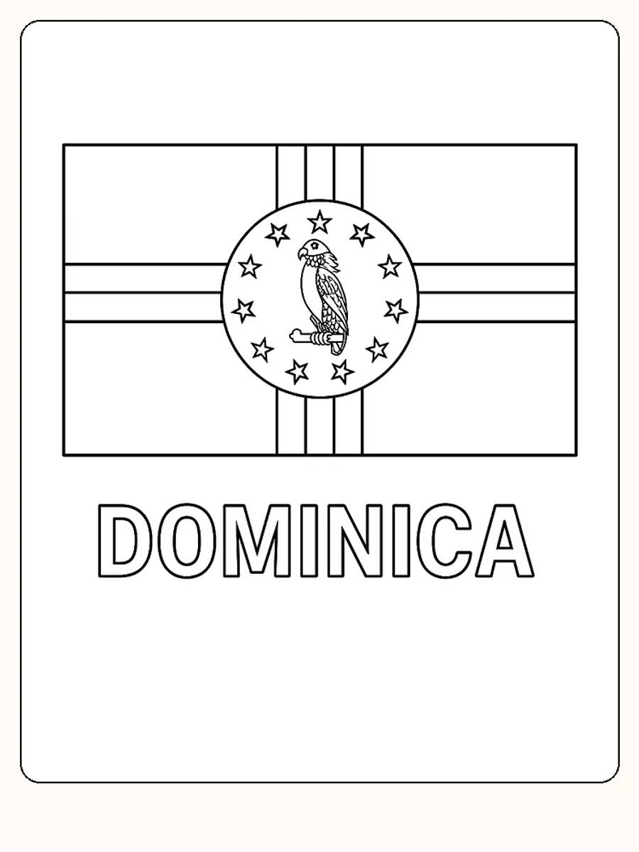 Dominikanische Flagge mit grünem Hintergrund und Papagei, bereit zum Ausmalen