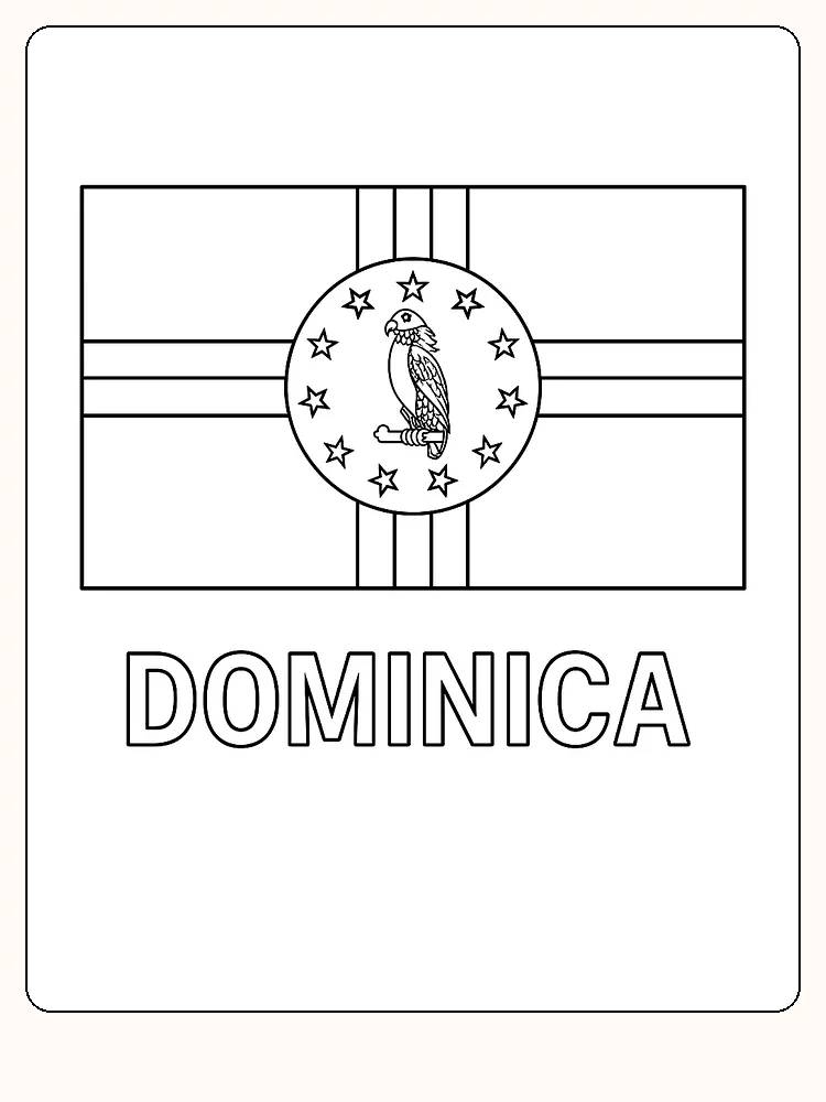 Dominikanische Flagge mit grünem Hintergrund und Papagei, bereit zum Ausmalen