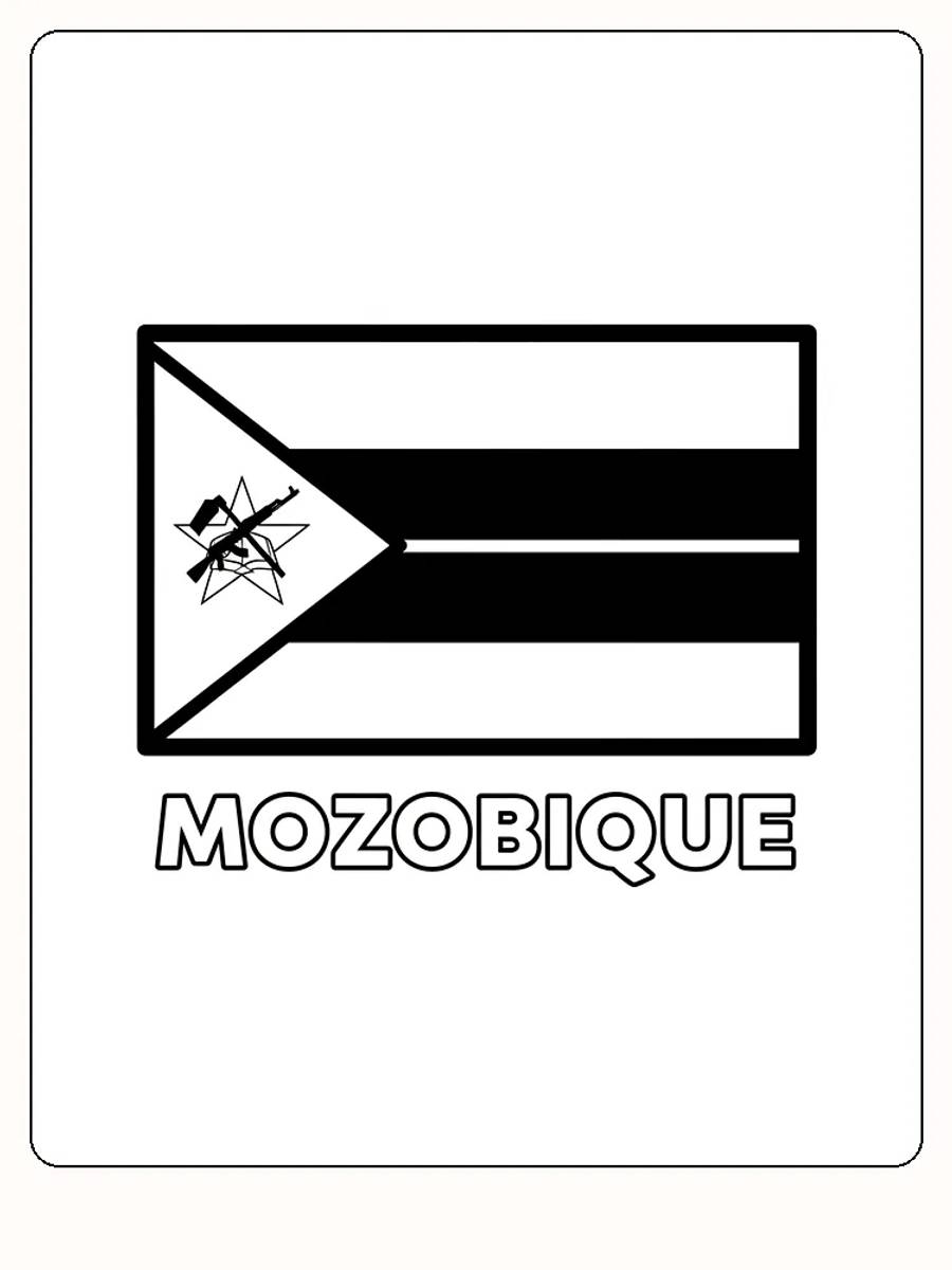 Das Flagge von Mosambik mit einem schwarzen, grünen, gelben und roten Dreieck, bereit zum Ausmalen.