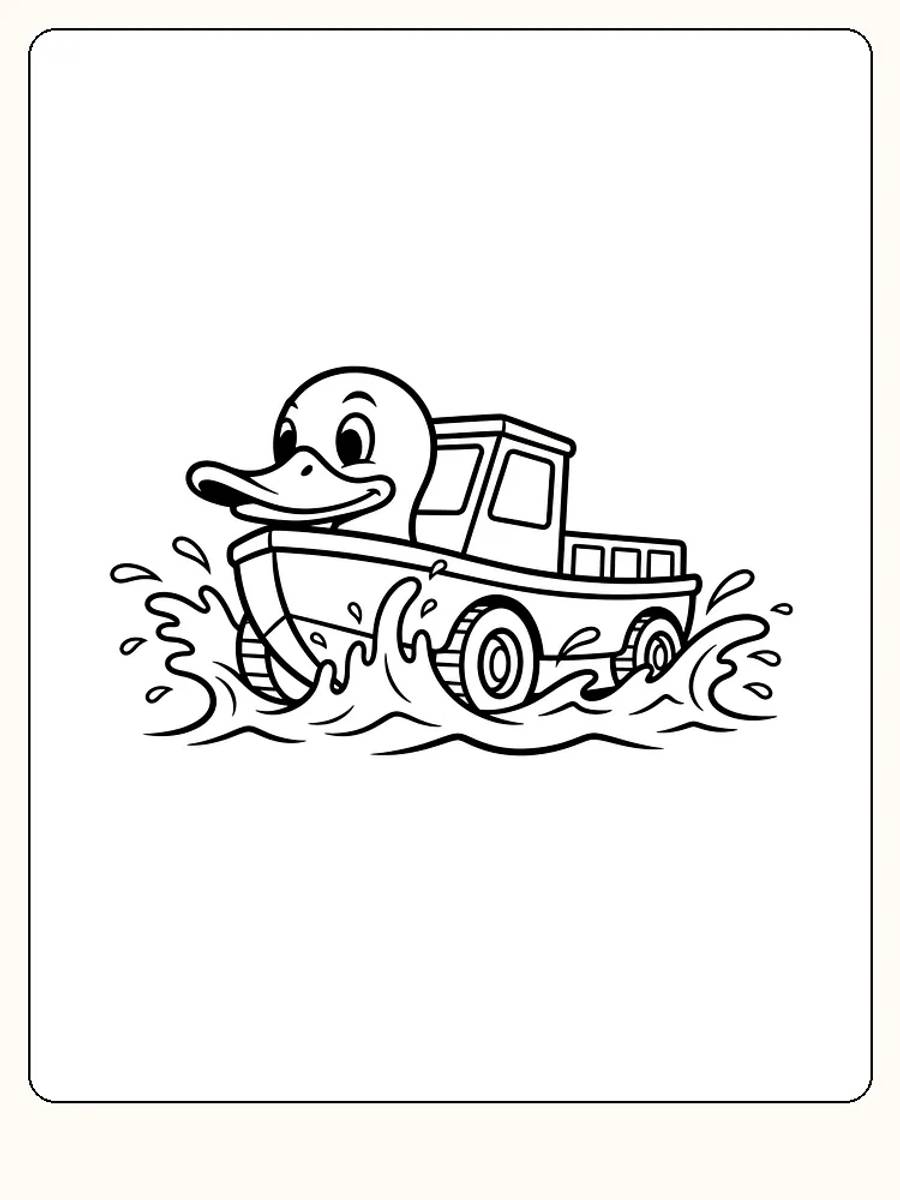 Målarbild av en andbåt som plaskar genom vattnet, redo att skrivas ut.
