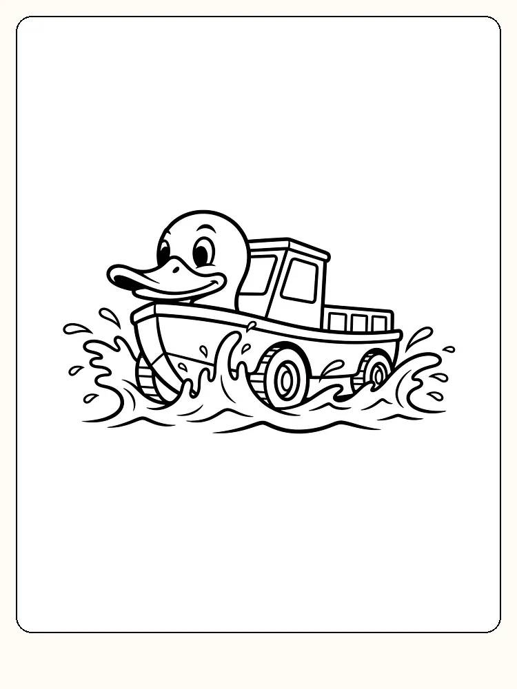 Målarbild av en andbåt som plaskar genom vattnet, redo att skrivas ut.