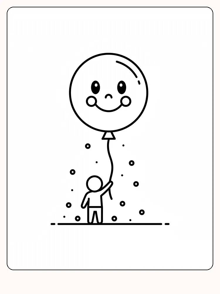 Tegning til farvelægning af en mand med en ballon med smilende ansigt, som børn kan farvelægge