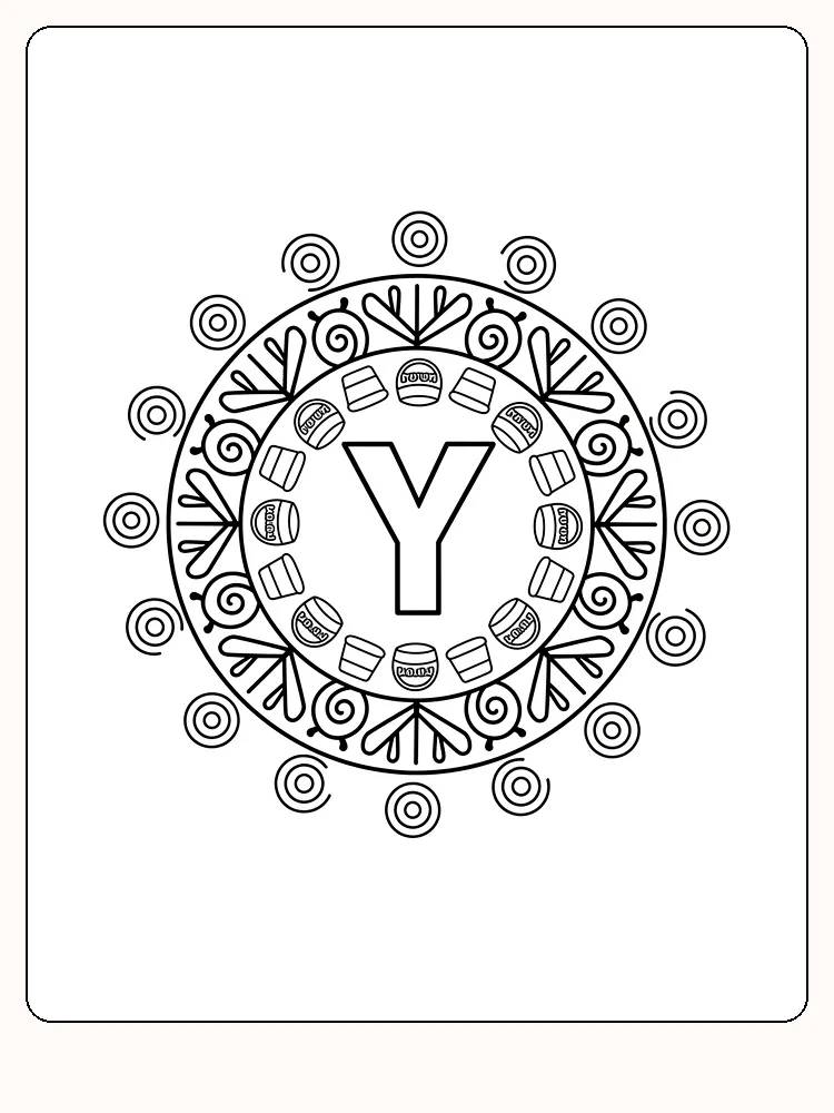 Detaljert mandala med bokstav Y for fargelegging