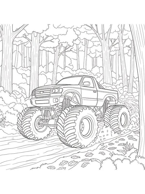Monster truck kjører i skogen