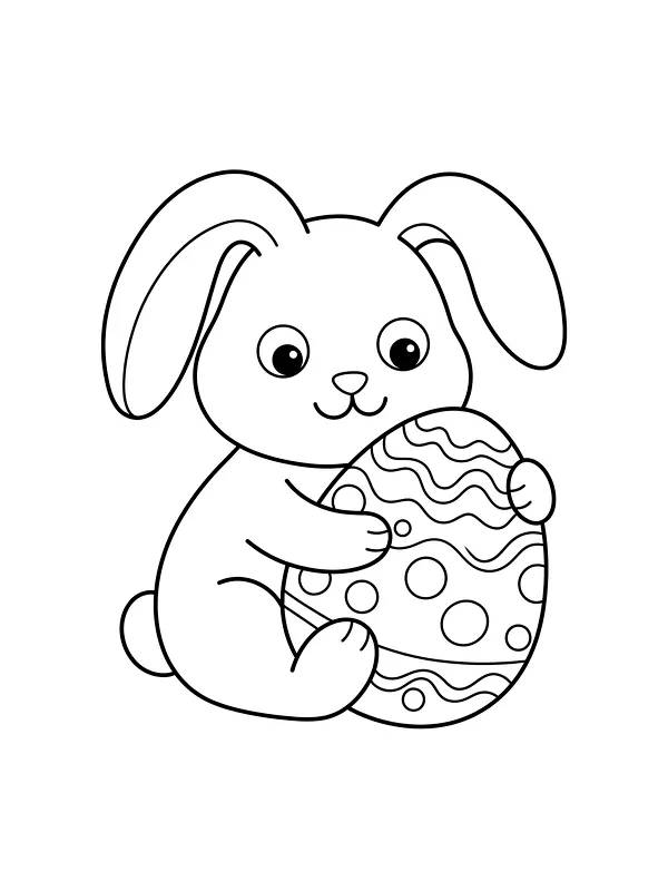 Lapin de Pâques qui tient un gros œuf