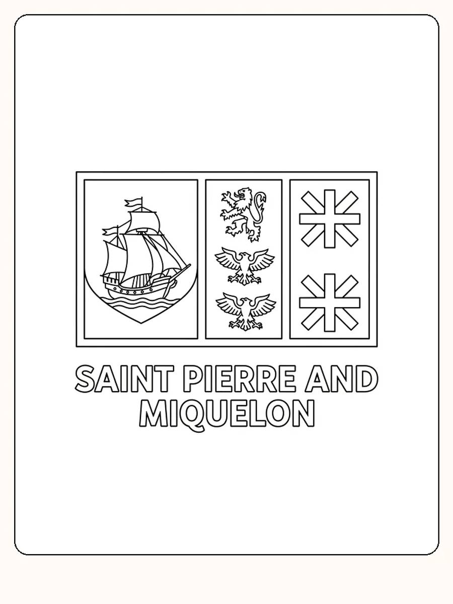 Das Flagge von Saint Pierre und Miquelon mit Details und Symbolen, bereit zum Ausmalen.