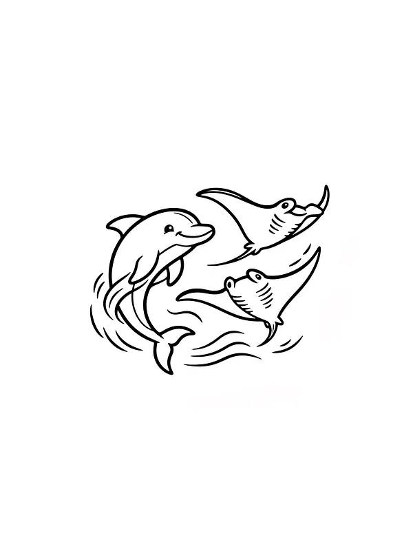 Delfin og to rokker i havet