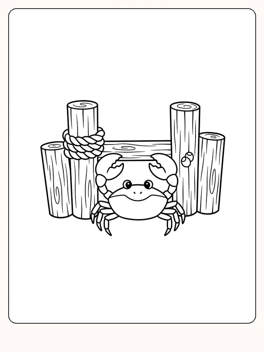 Krabbe foran treverk brygge, klar til fargelegging
