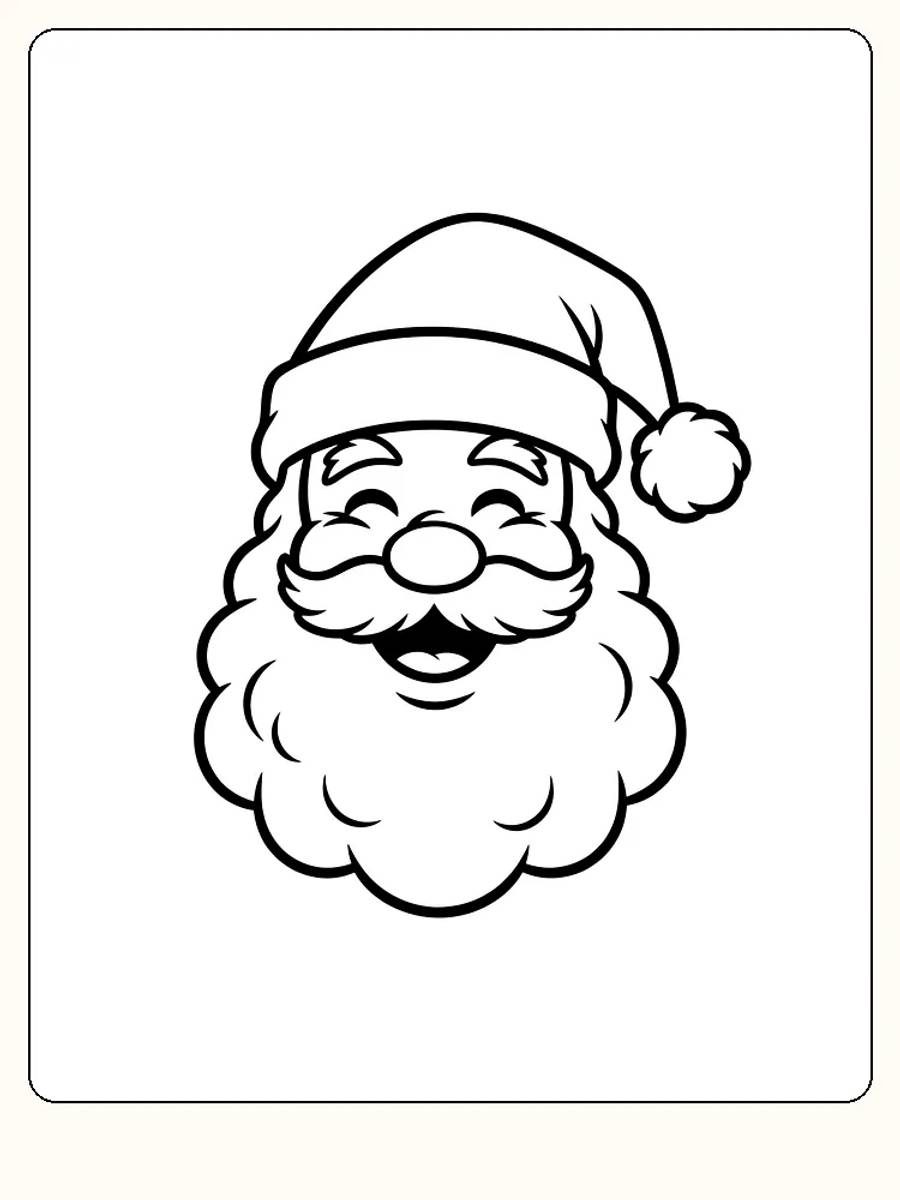 Tegning til farvelægning af julemandsansigt med hue og skæg, klar til print