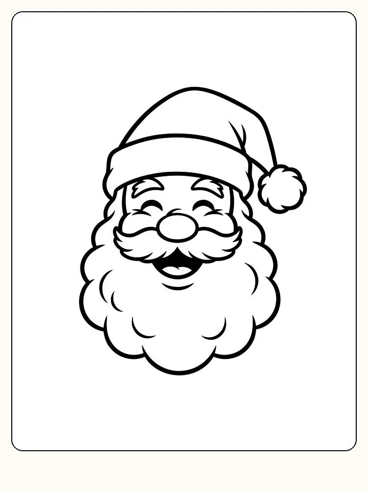 Tegning til farvelægning af julemandsansigt med hue og skæg, klar til print