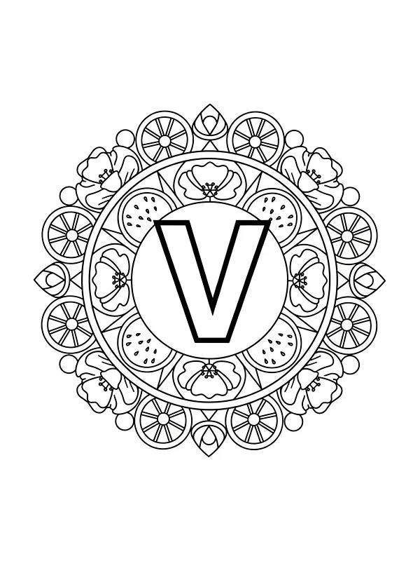 Mandala med blomster og bokstav V, underkategori