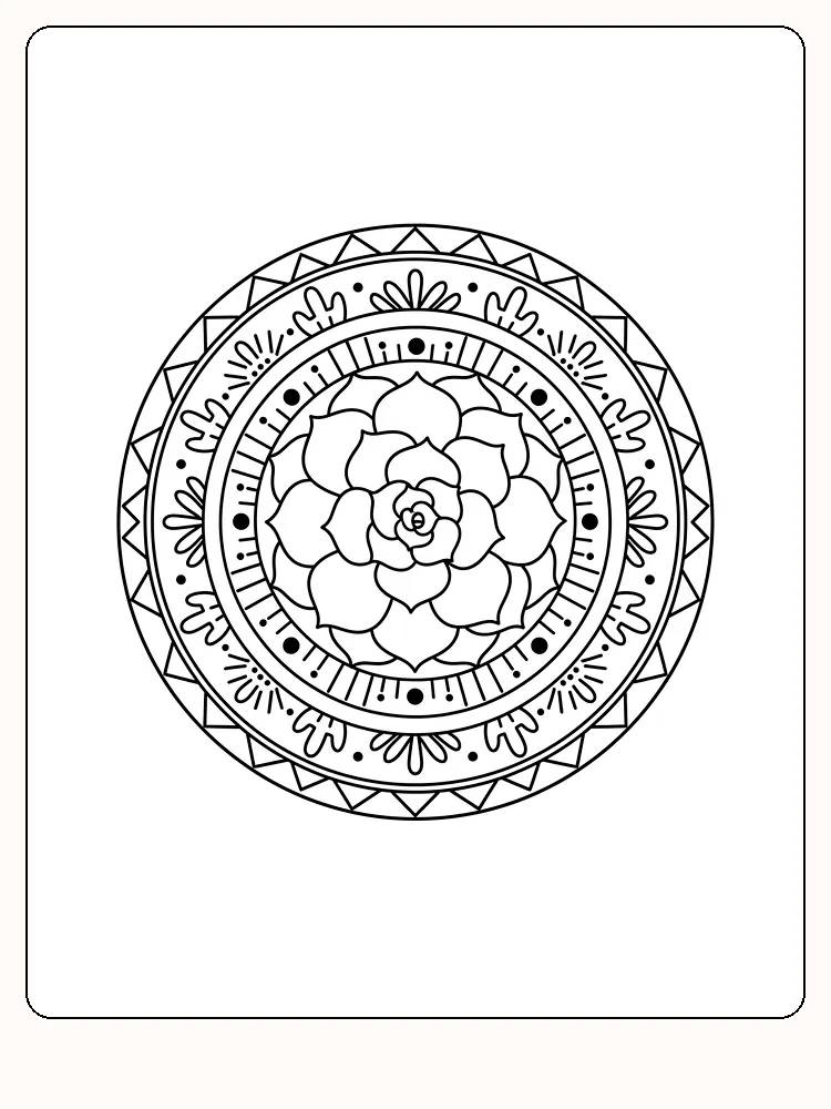 Intrikates Mandala mit Kreisen und Blumen zum Ausdrucken und Ausmalen