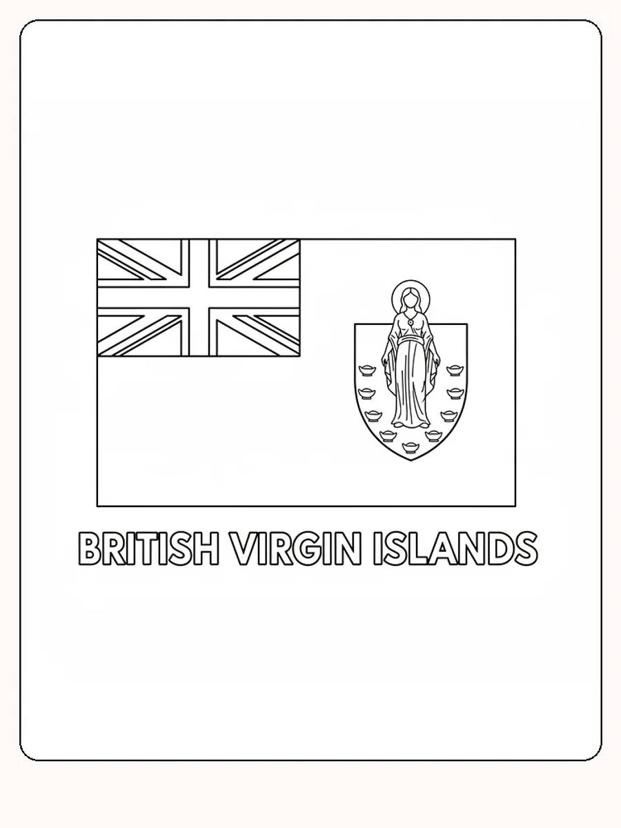Flagge der Britischen Jungferninseln mit Union Jack und Wappenmotiv, bereit zum Ausmalen
