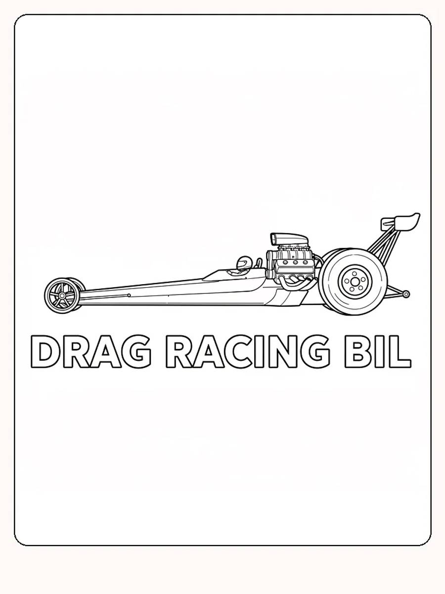 Tegning til farvelægning af en hurtig dragster, klar til at blive farvelagt