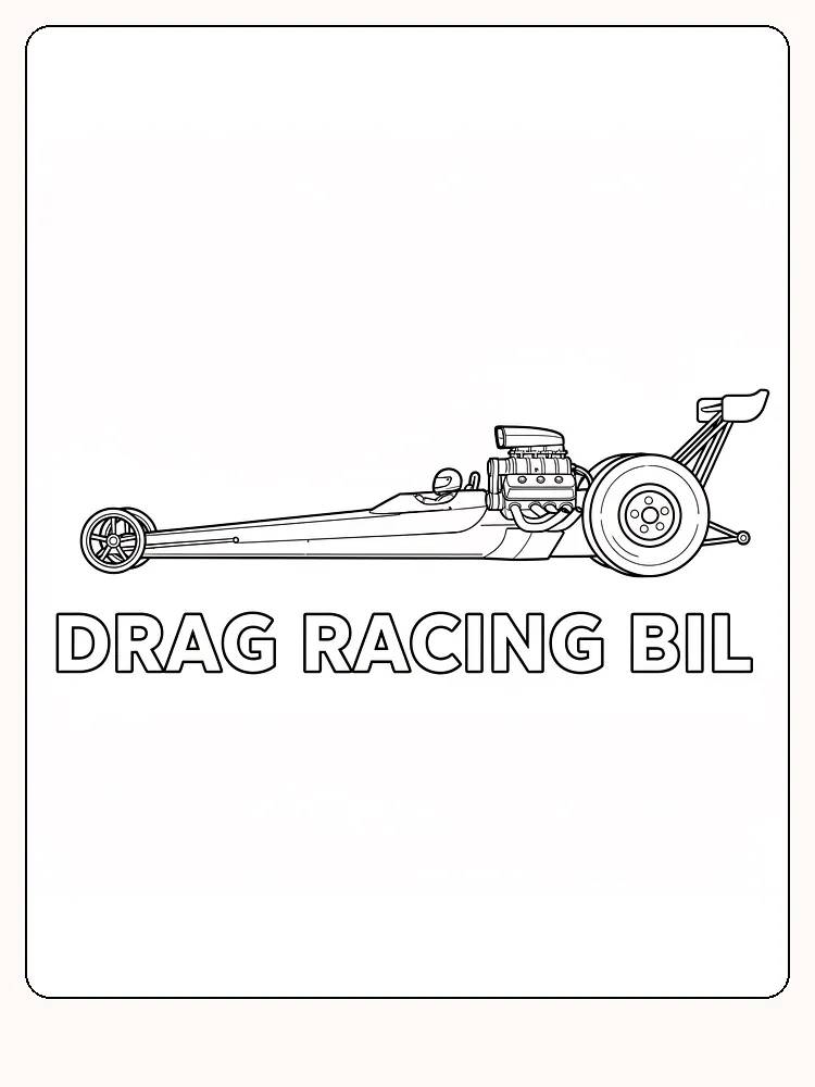 Tegning til farvelægning af en hurtig dragster, klar til at blive farvelagt