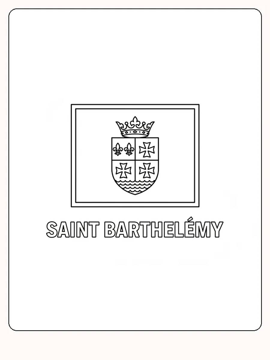 Das Flagge von Saint Barthélemy mit reich verziertem Wappen-Design, bereit zum Ausmalen.