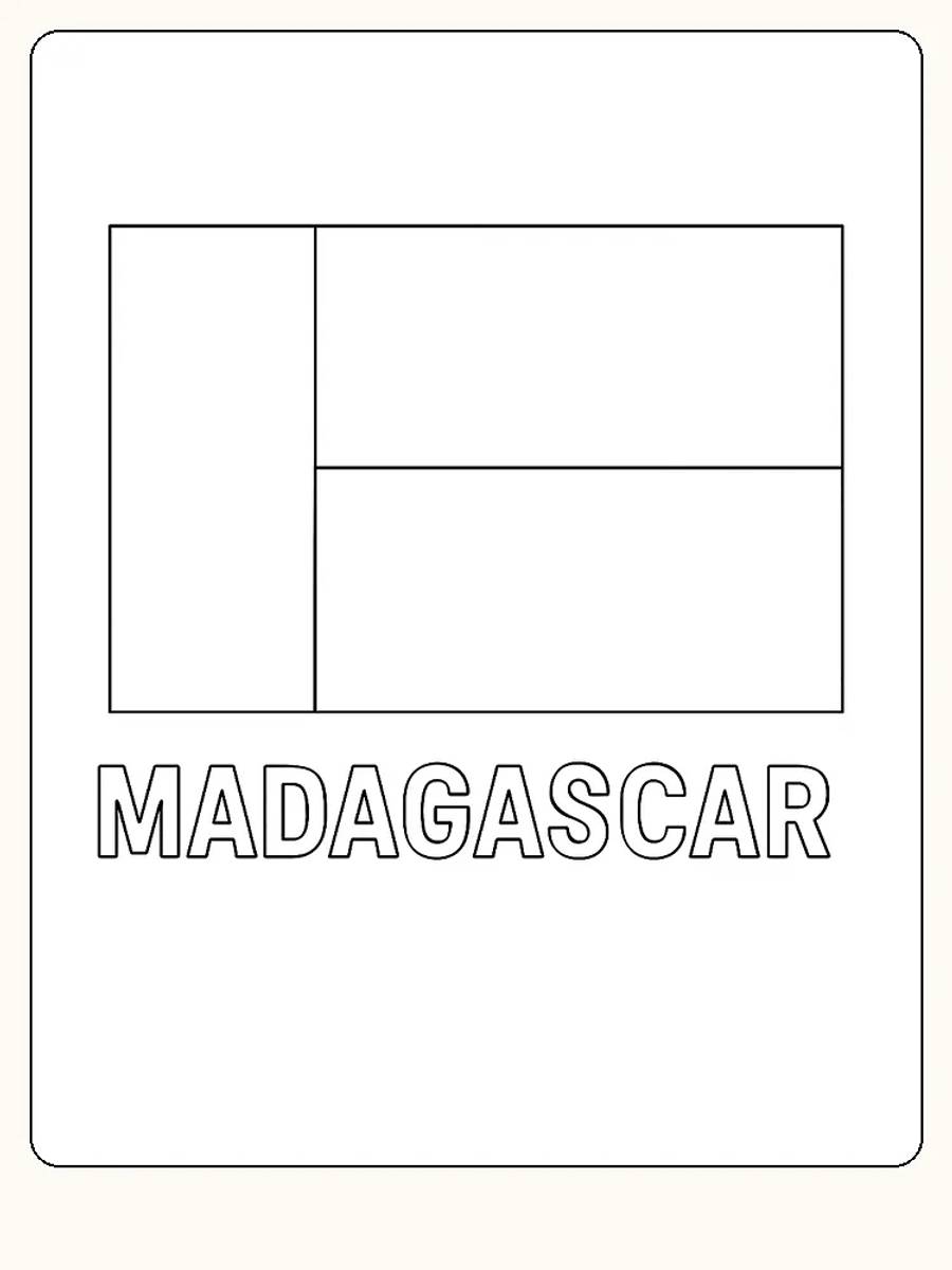 Madagaskars flagga med röd, vit och grön färg, redo för måla