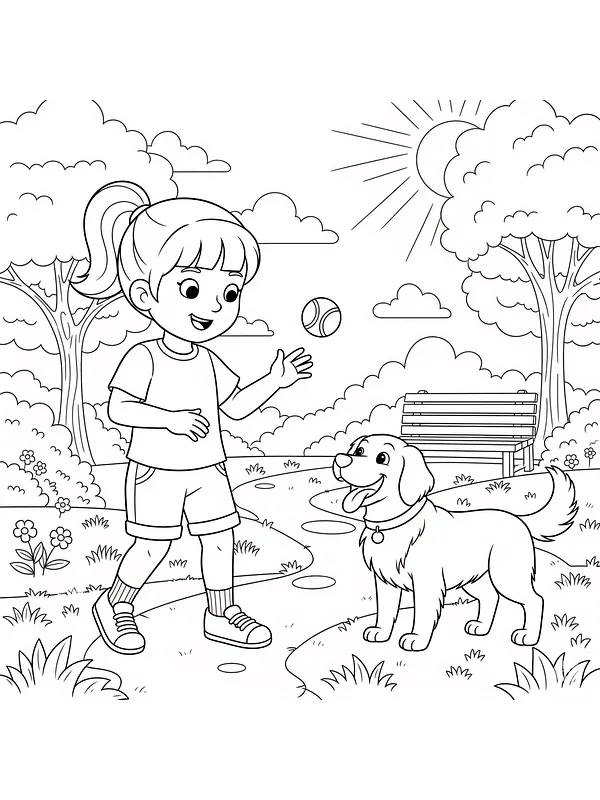 Flicka kastar boll till hund, underkategori