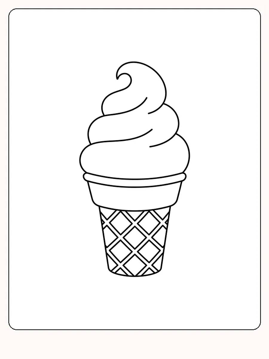 Grande glace à l'italienne dans un cornet gaufré au milieu d'une feuille blanche, avec des couches moelleuses et une petite volute en haut