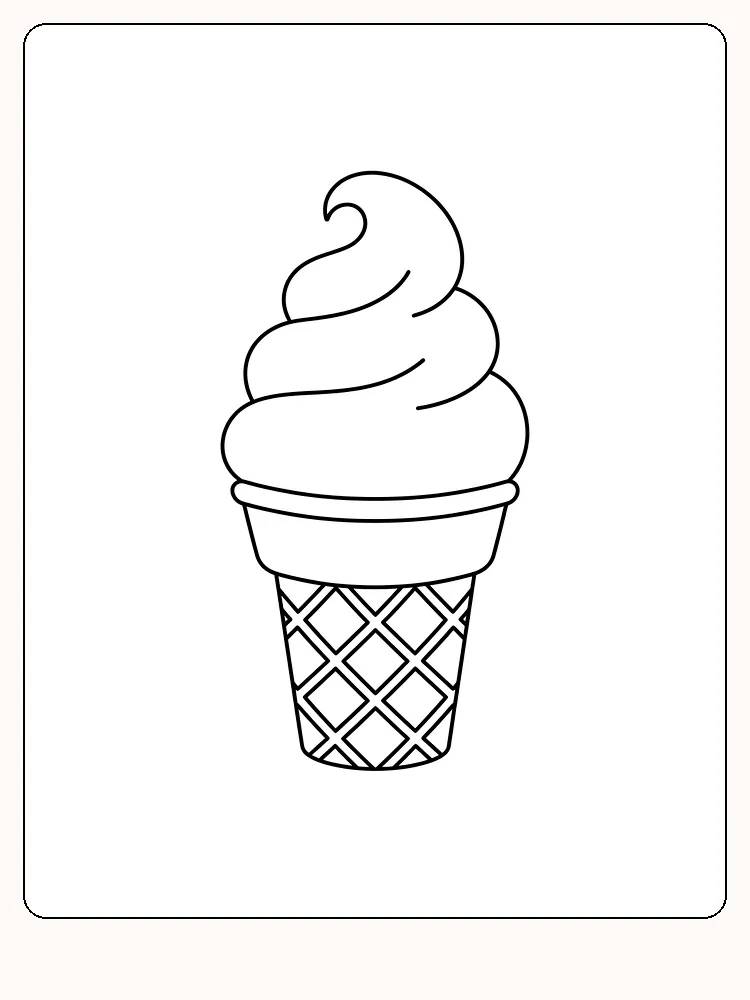 Grande glace à l'italienne dans un cornet gaufré au milieu d'une feuille blanche, avec des couches moelleuses et une petite volute en haut
