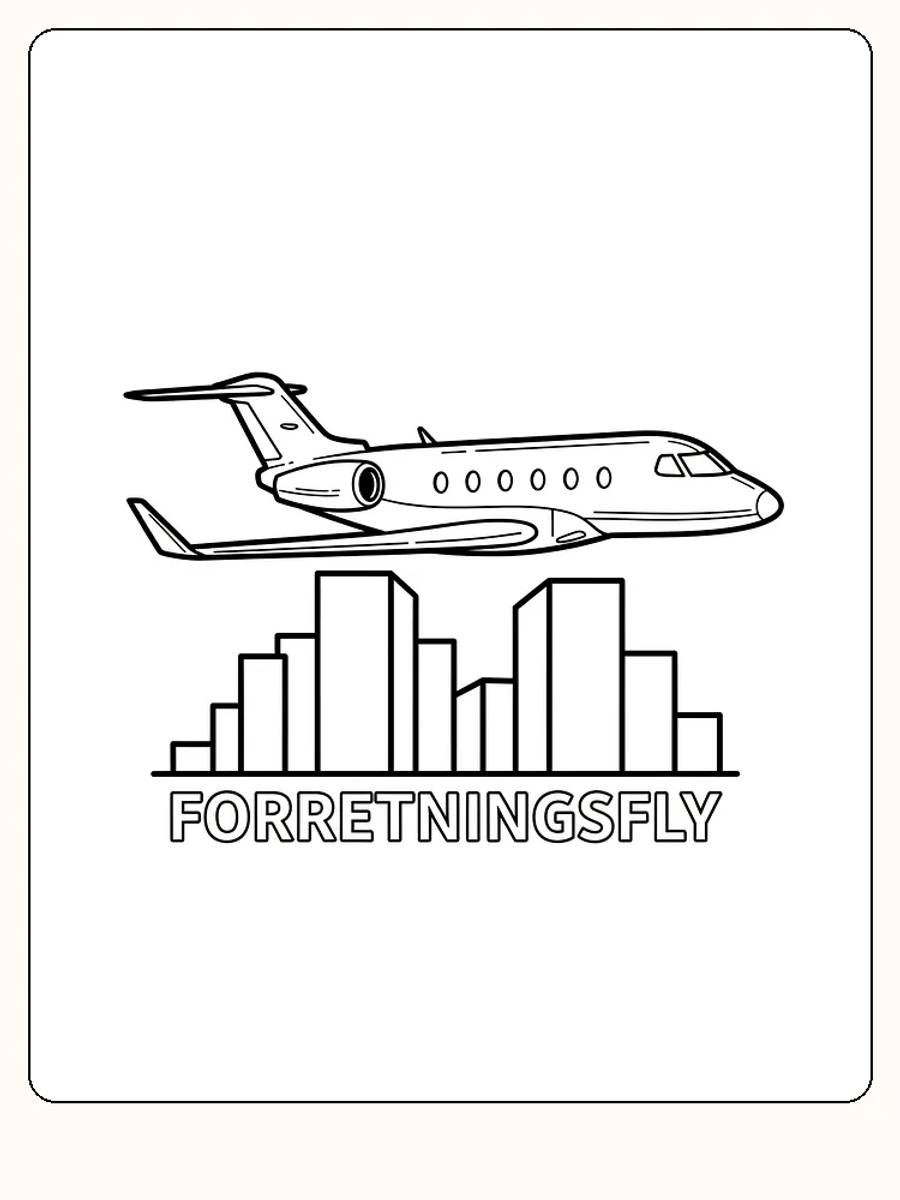 Målarbild av ett affärsflygplan i luften över stadens skyskrapor, redo för utskrift.