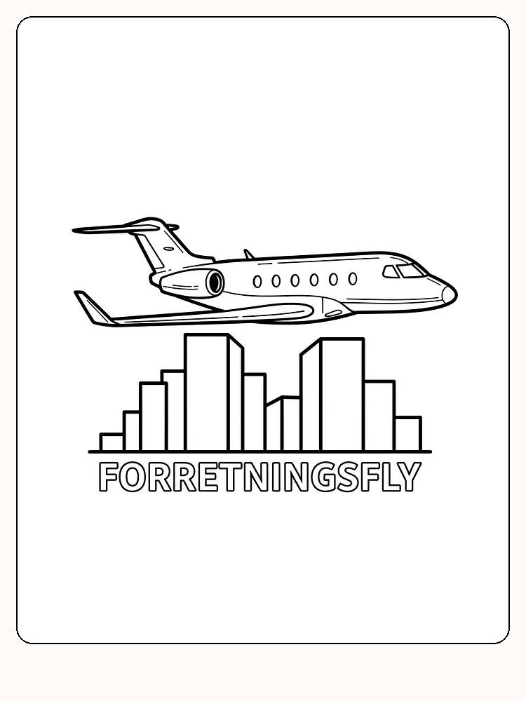 Målarbild av ett affärsflygplan i luften över stadens skyskrapor, redo för utskrift.