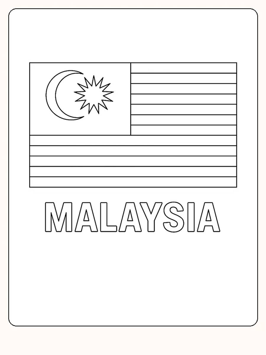 Malaysias Flagge mit Streifen und Symbolen, bereit zum Ausmalen