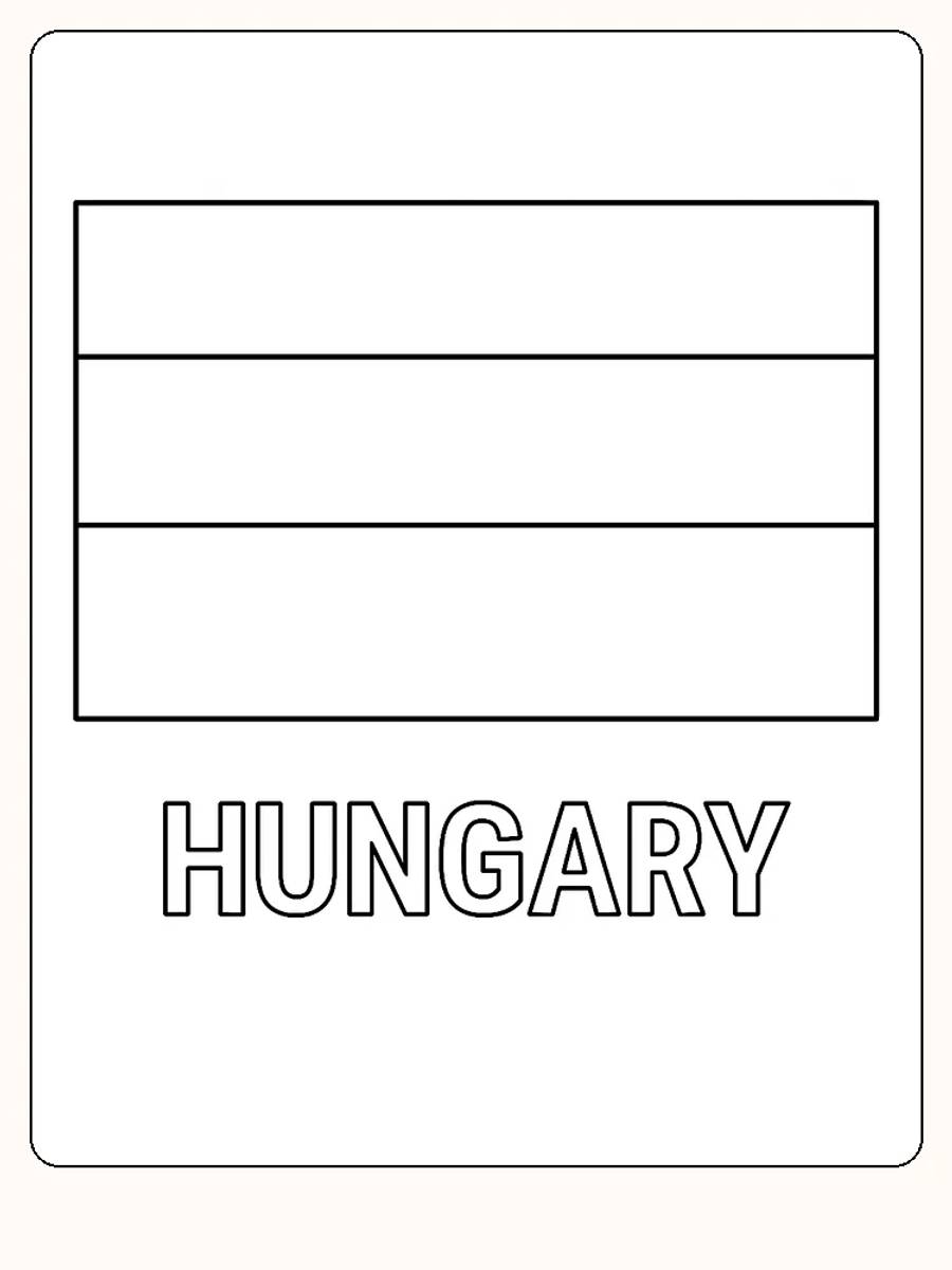 Ungarns Flagge mit roten, weißen und grünen horizontalen Streifen, bereit zum Ausmalen.