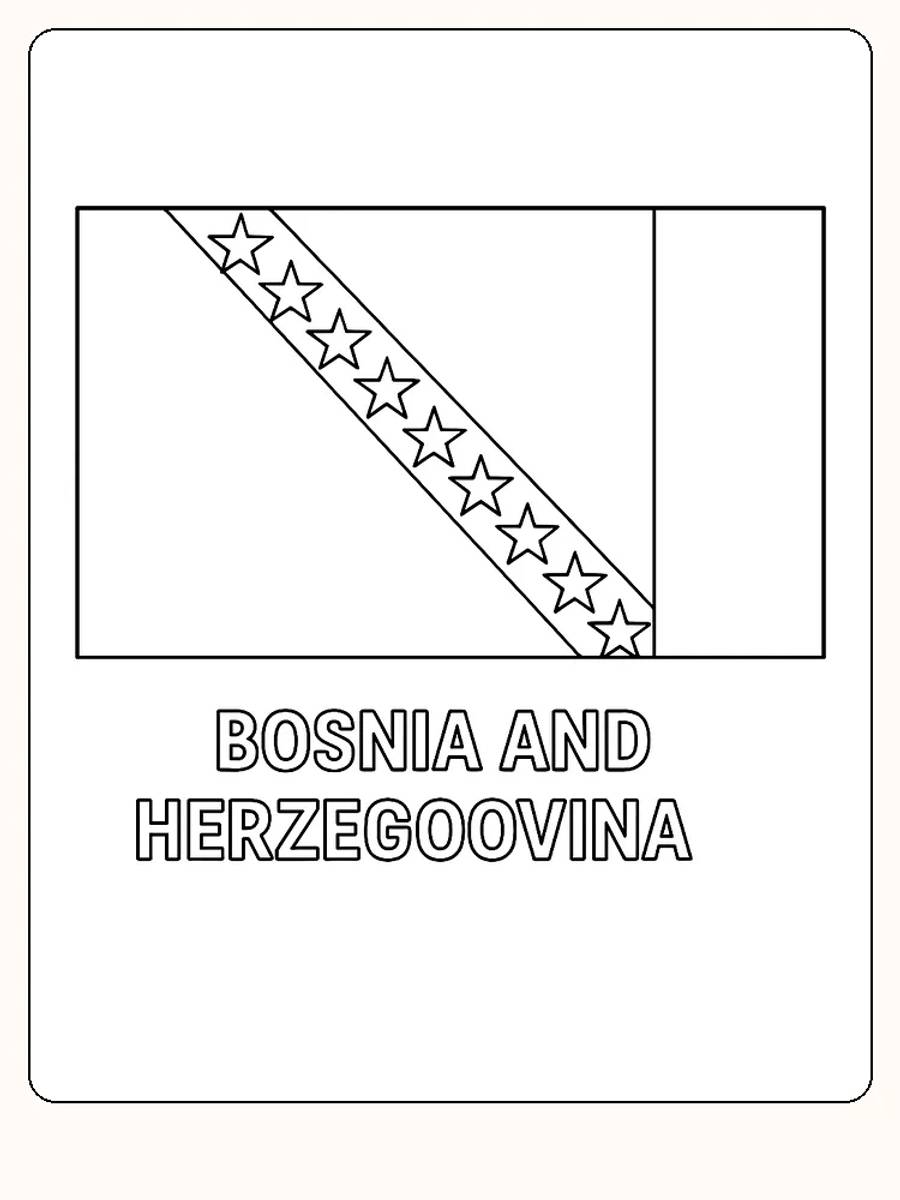 Bosnien-Hercegovinas flagga med en diagonalt blå rand och stjärnor, redo för måla.