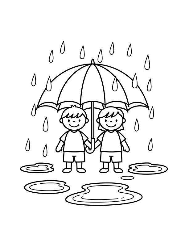 To barn under paraply i regn