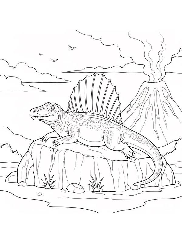 Dinosaur solbadende på steinplate, underkategori