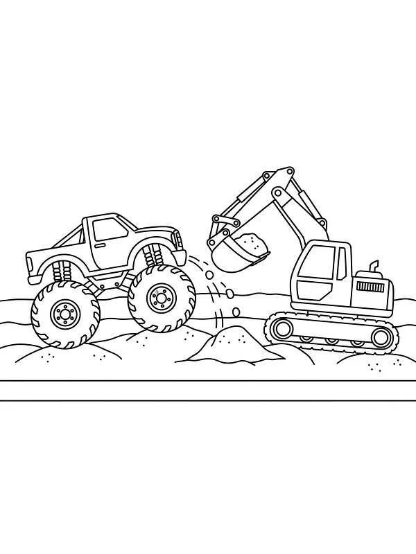 Monstertruck og gravemaskin