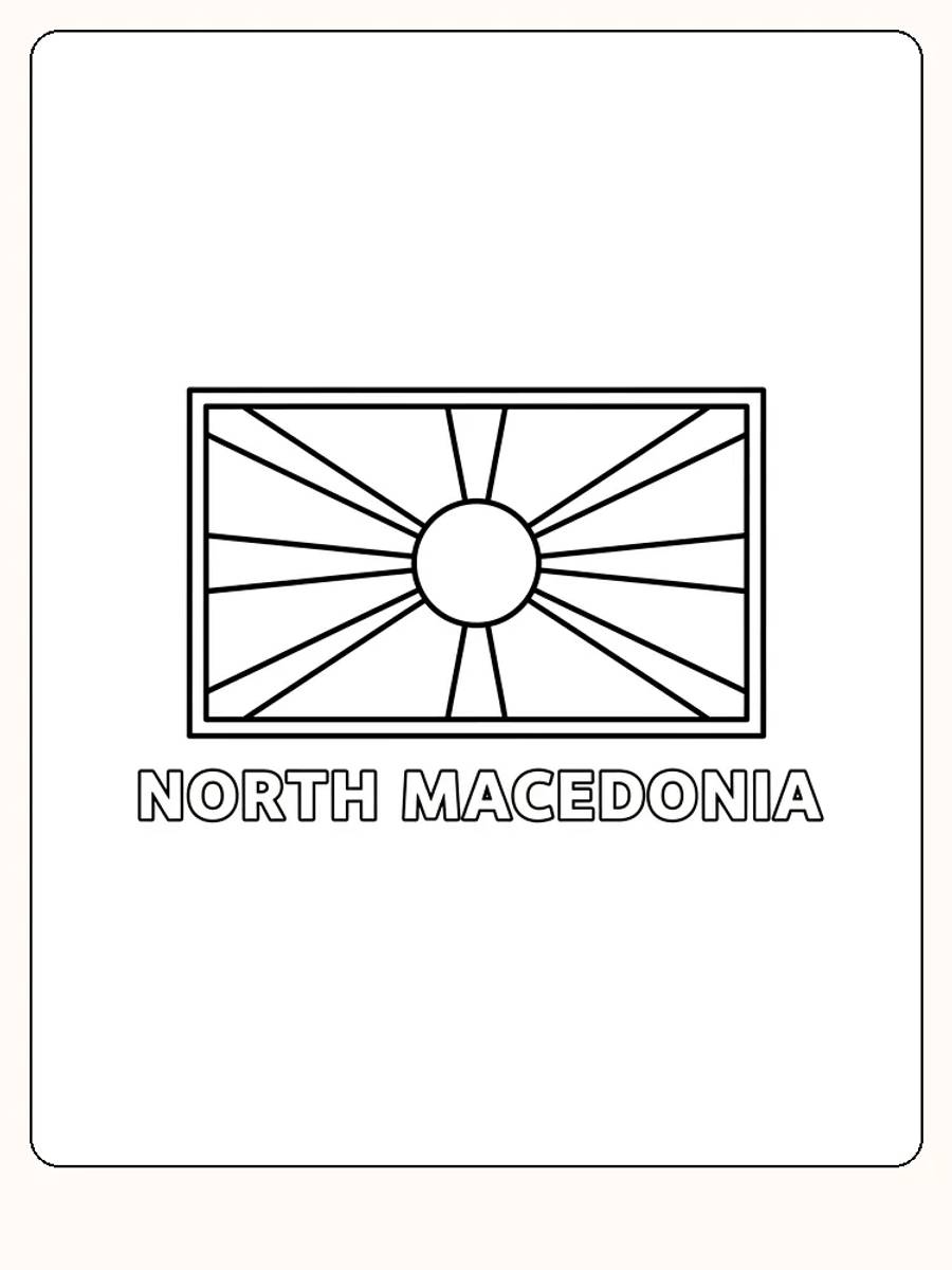 Nordmakedoniens flagga med solmotiv, redo för måla.