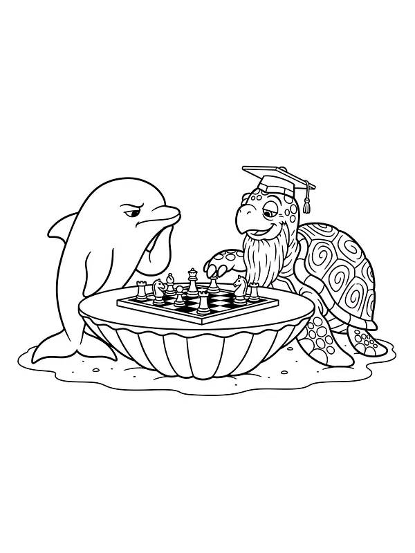 Delfin og skildpadde spiller skak