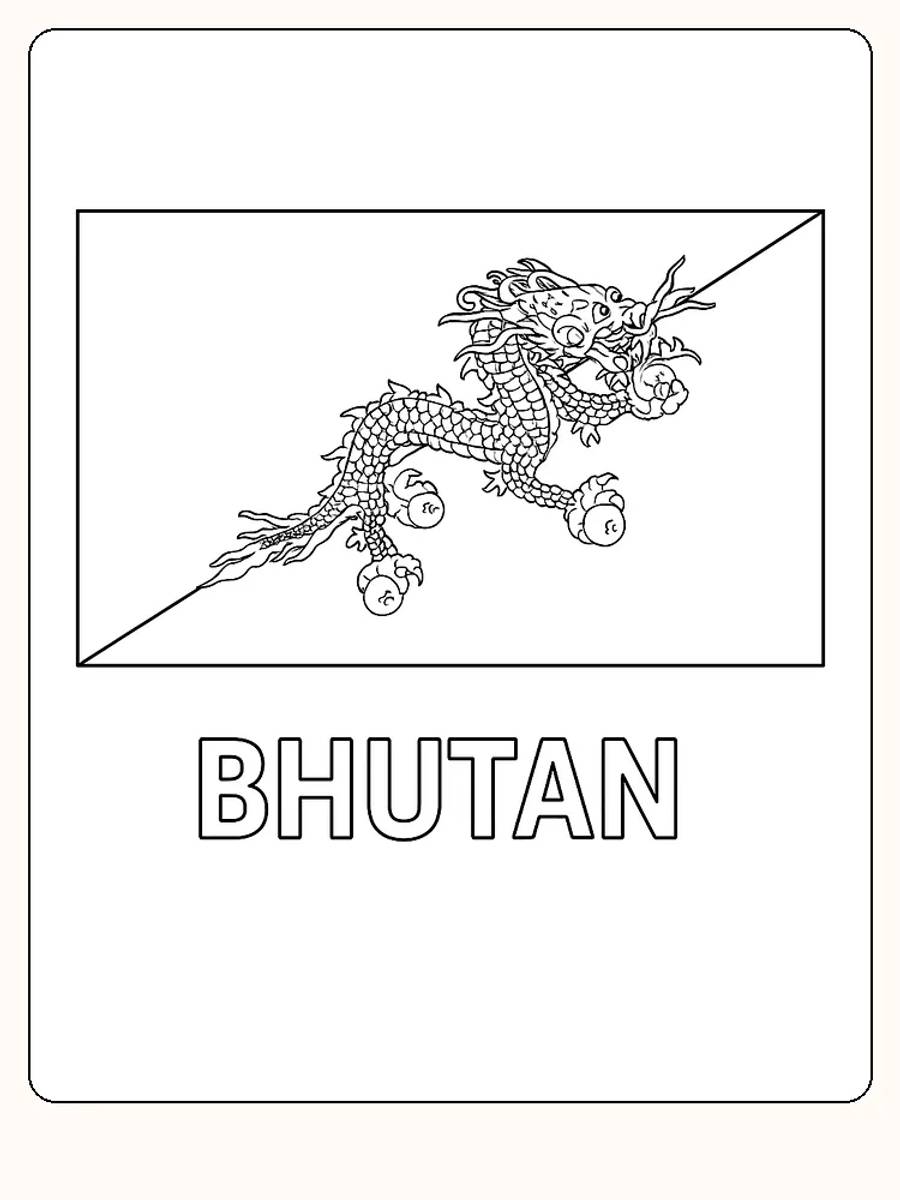 Bhutans Flagge mit Drache, bereit zum Ausmalen