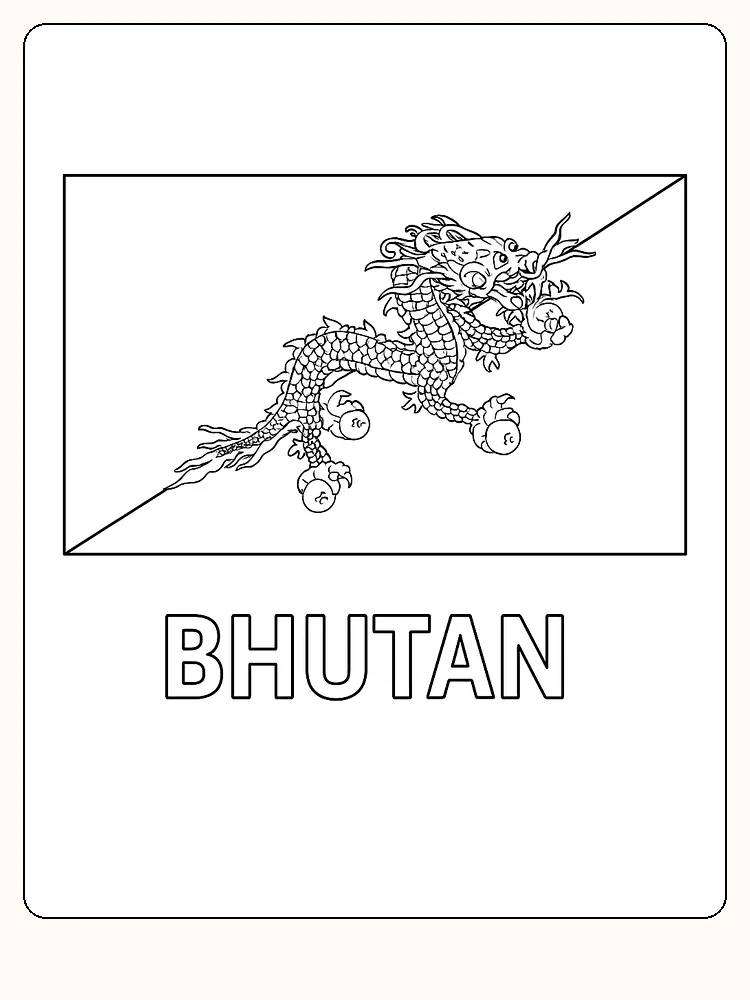 Bhutans Flagge mit Drache, bereit zum Ausmalen