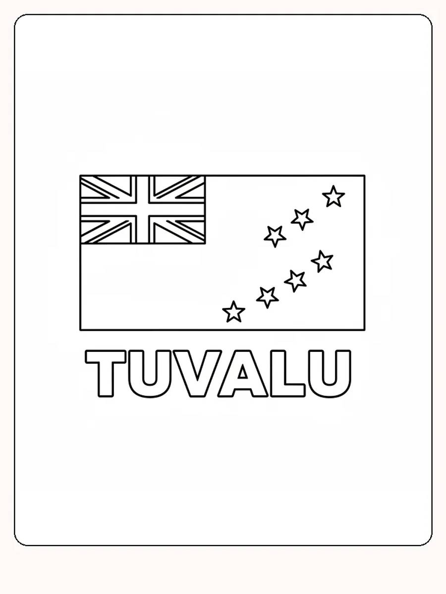 Tuvalus Flagge mit Union Jack und neun Sternen, bereit zum Ausmalen.