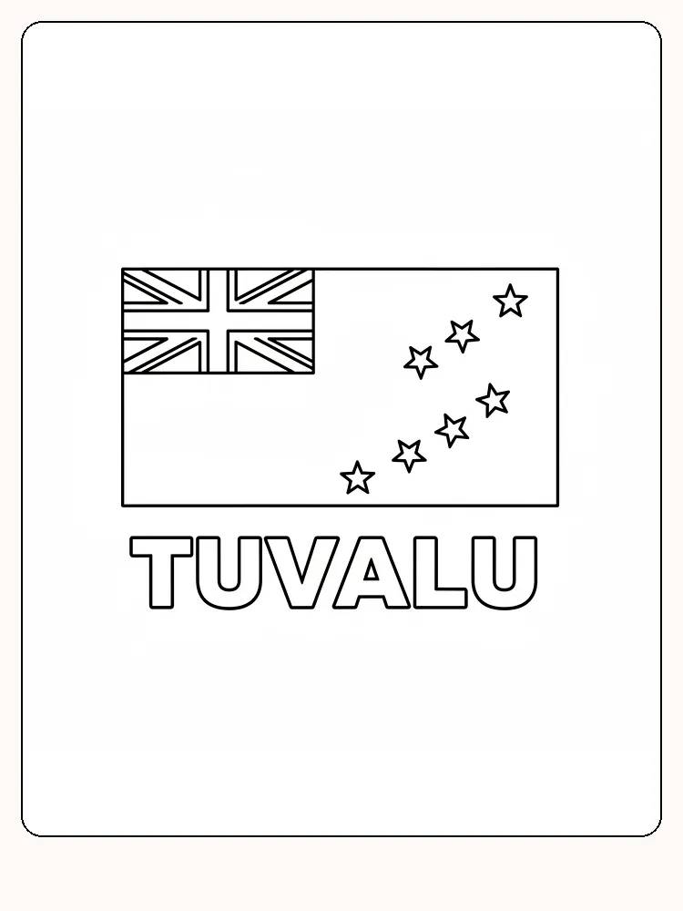 Tuvalus Flagge mit Union Jack und neun Sternen, bereit zum Ausmalen.