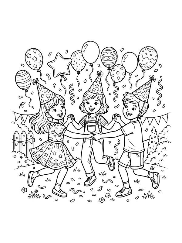 Anniversaire avec des enfants qui dansent en ronde