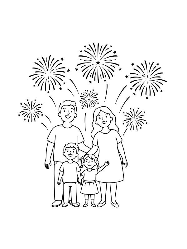 Familie med fyrverkeri