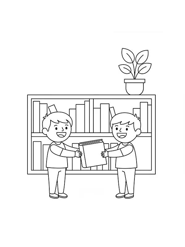 Barn i bibliotek med bok