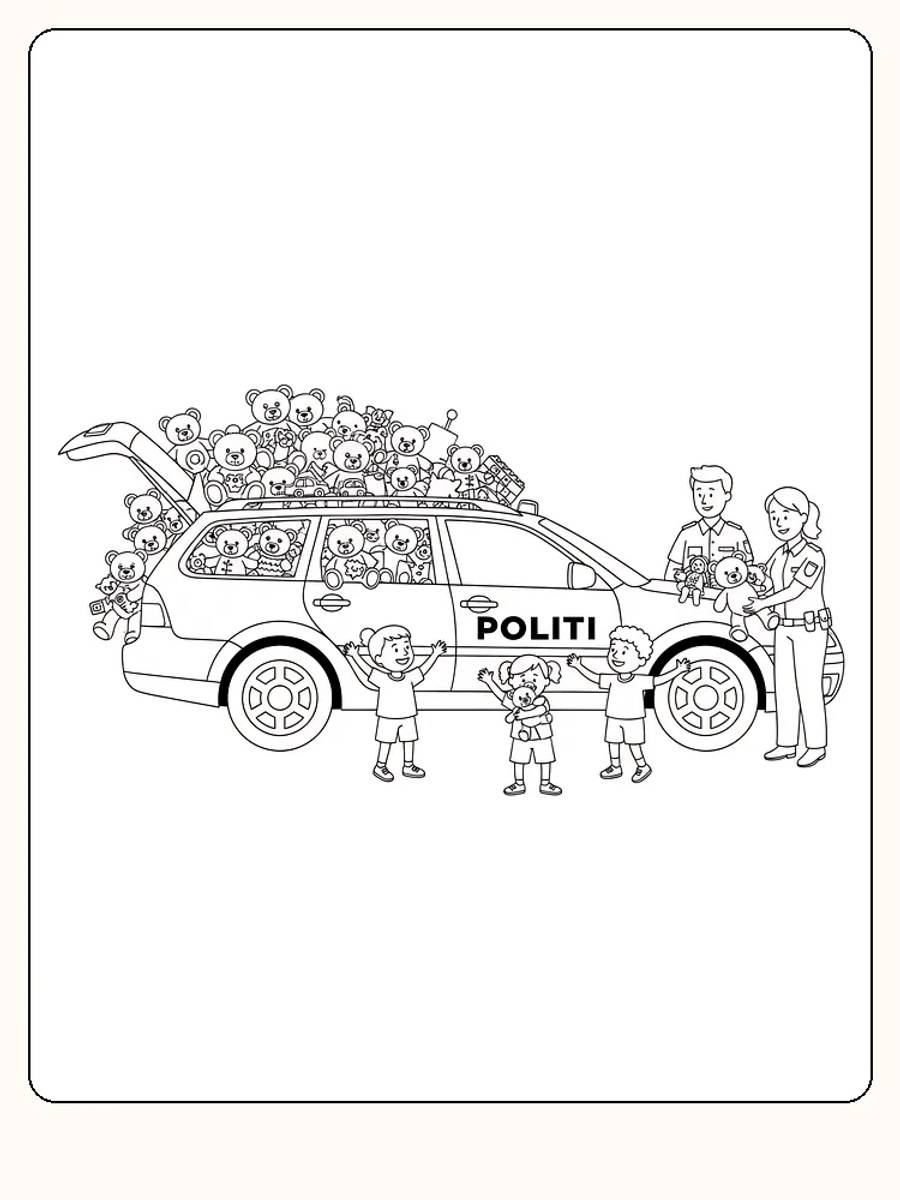 Politiutrykning med bamser til barn. Perfekt for fargelegging og kreativ moro.