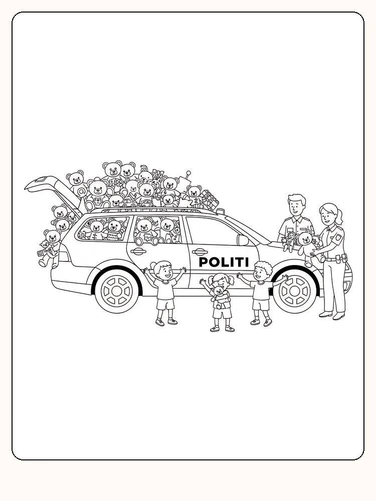 Politiutrykning med bamser til barn. Perfekt for fargelegging og kreativ moro.